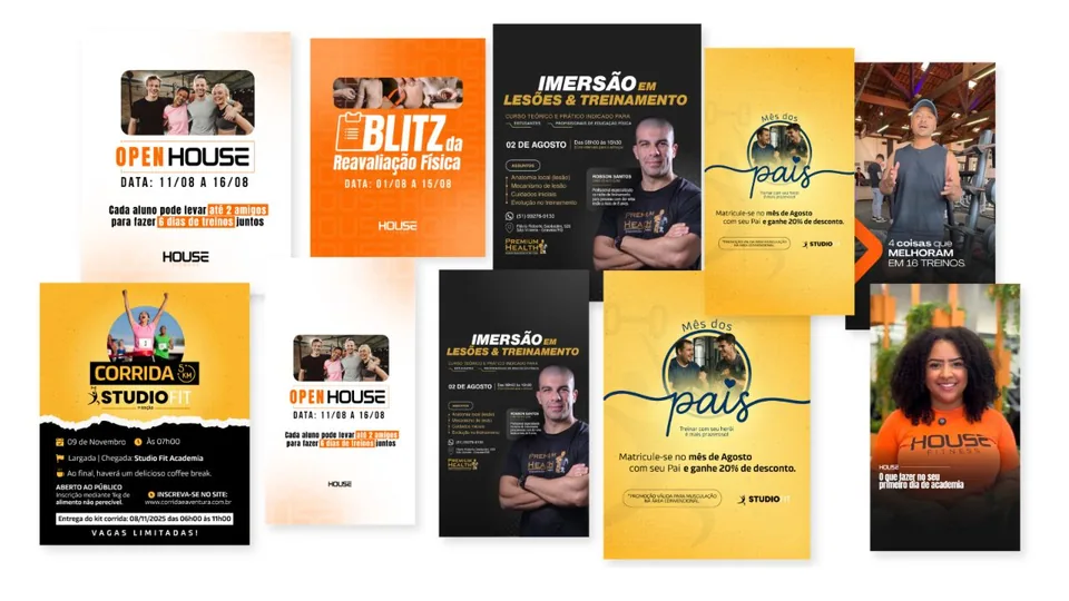 Campanhas, eventos e conteúdos para House Fitness, Premium Health e Studio Fit